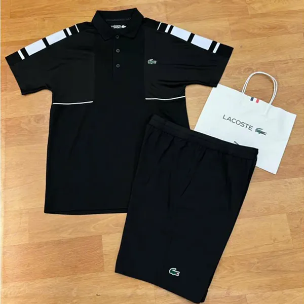 Bộ Thể Thao Nam Lacoste Men's Tennis Sportswear Plique And Mesh Màu Đen