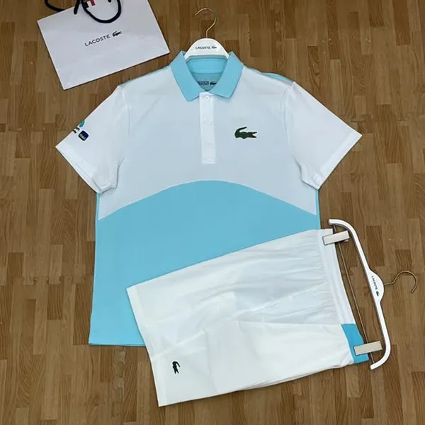 Bộ Thể Thao Nam Lacoste Sport Tennis/Pickleball Miami Open Ultra Dry Colorblock Màu Trắng Xanh Dương Size 5