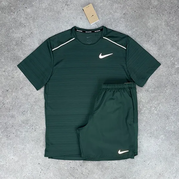 Bộ Thể Thao Nam Nike Miler Short Vintage Green Set Màu Xanh Lá Size S (Form Á)