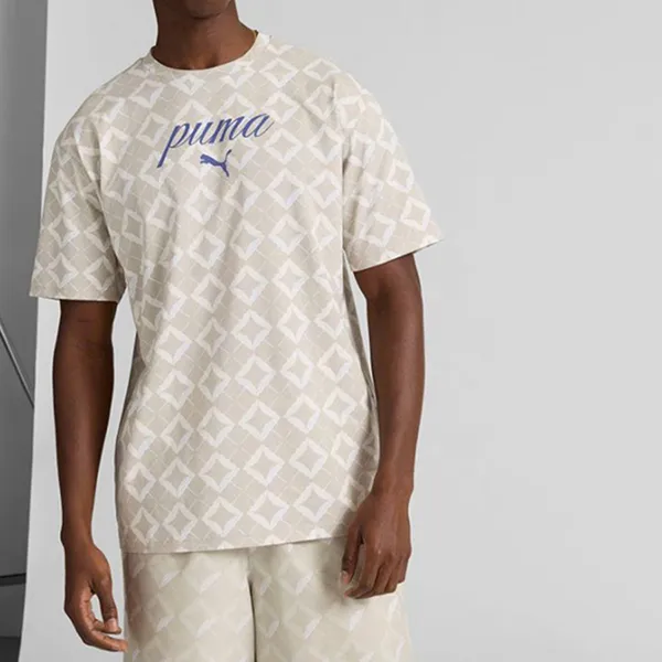 Bộ Thể Thao Nam Puma Men's Short Tee With Graphic Print Màu Be Họa Tiết Size S (Form Âu)