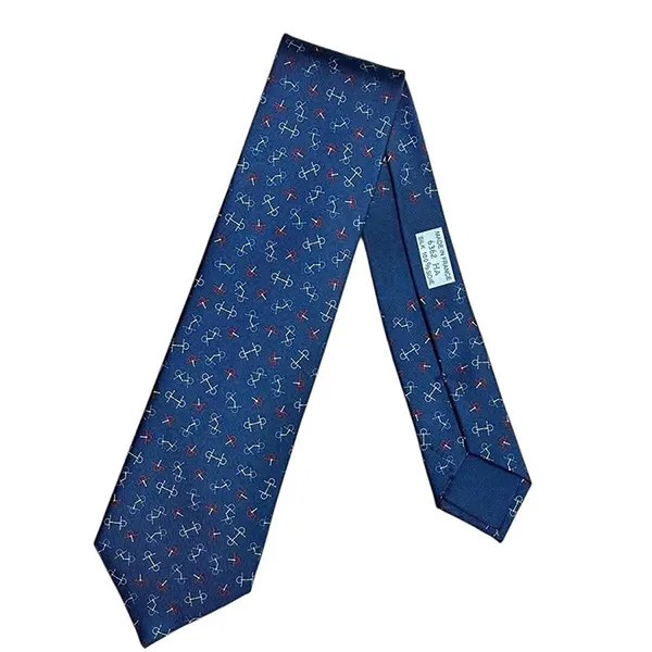 Cà Vạt Hermès Cravate Mors Dance Tie Marine /Bleu Vif /Vermillon Màu Xanh Lam