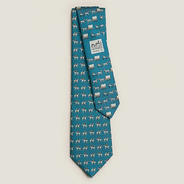 Cà Vạt Nam Hermès 24 To 706 Twillbi Tie Bleu/Ciel/Crème H006353T 02 Rộng 7cm Màu Xanh