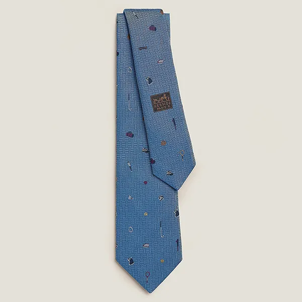 Cà Vạt Nam Hermès Sporty Chic Tie Ciel /Multicolore H339364T 06 Rộng 7cm Màu Xanh Da Trời
