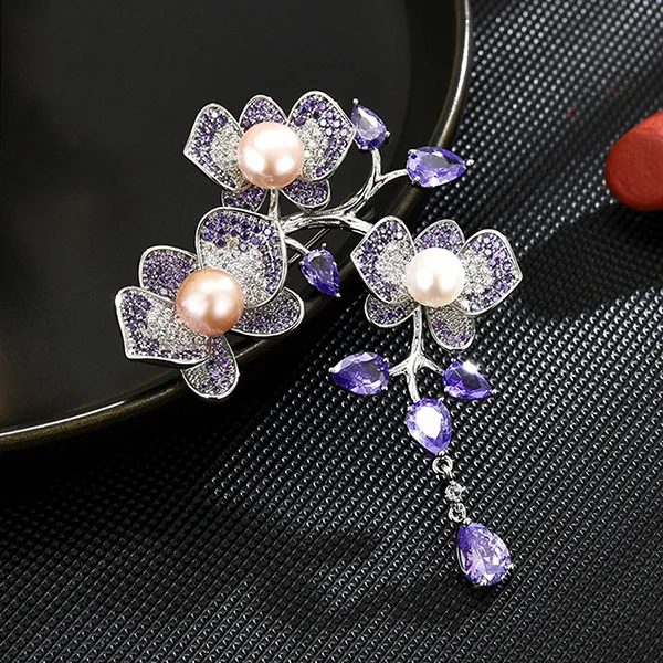 Cài Áo Nữ Meri Purple Pearl Blossom BR863 Màu Tím