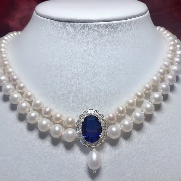 Dây Chuyền Nữ Ngọc Trai Minh Hà Pearl Jewelry Phối Mặt Đá Màu Nhân Tạo Xanh Topaz Màu Trắng - Trang sức - Vua Hàng Hiệu