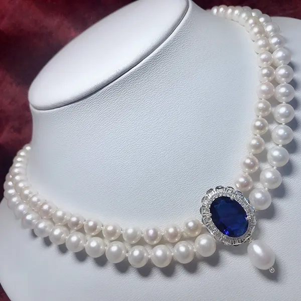 Dây Chuyền Nữ Ngọc Trai Minh Hà Pearl Jewelry Phối Mặt Đá Màu Nhân Tạo Xanh Topaz Màu Trắng - Trang sức - Vua Hàng Hiệu