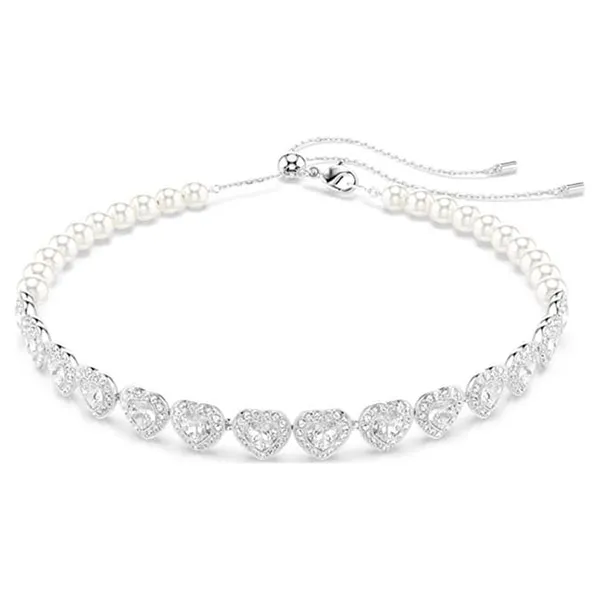 Dây Chuyền Nữ Swarovski Mixed Cuts, Crystal Pearl, Heart, White, Rhodium Plated 5720861 Màu Bạc