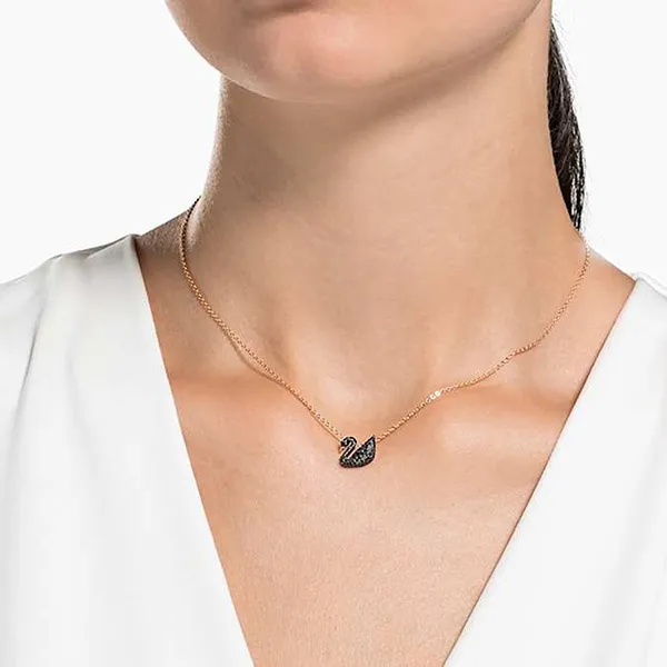 Dây Chuyền Nữ Swarovski Swan, Small, Black, Rose Gold-Tone Plated Màu Đen - Vàng Hồng