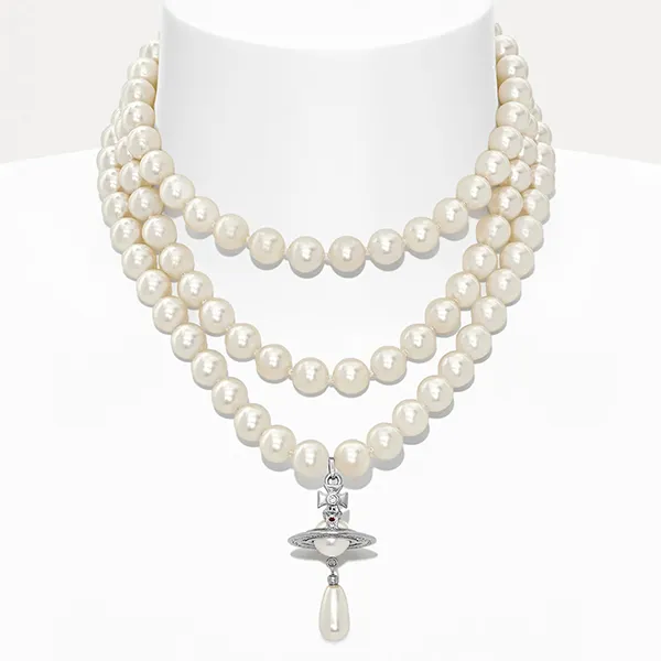 Dây Chuyền Nữ Vivienne Westwood 3-Row Pearl Silver Màu Trắng