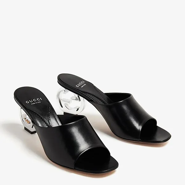 Dép Cao Gót Gucci Women's Black Bella Interlocking G Heeled Sandal Màu Đen Size 36.5
