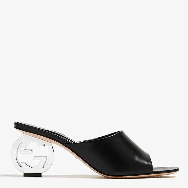 Dép Cao Gót Gucci Women's Black Bella Interlocking G Heeled Sandal Màu Đen Size 36.5