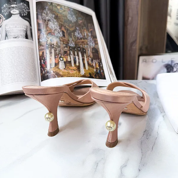 Dép Cao Gót Nữ Christian Dior Pink Fabric Mules Màu Hồng Nude Size 38