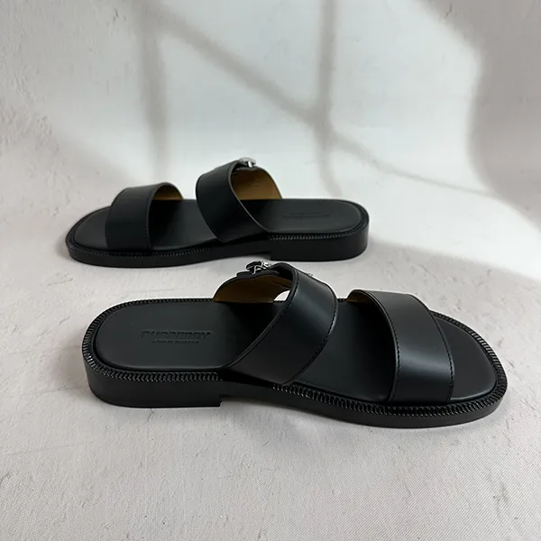 Dép Nam Burberry TB Logo Monogram Motif Leather Sandals Màu Đen Size 40 - Dép - Vua Hàng Hiệu