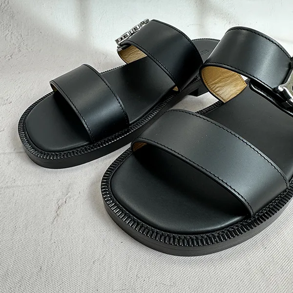 Dép Nam Burberry TB Logo Monogram Motif Leather Sandals Màu Đen Size 40 - Dép - Vua Hàng Hiệu