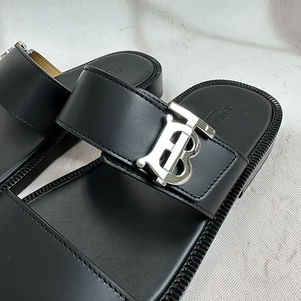 Dép Nam Burberry TB Logo Monogram Motif Leather Sandals Màu Đen Size 40 - Dép - Vua Hàng Hiệu