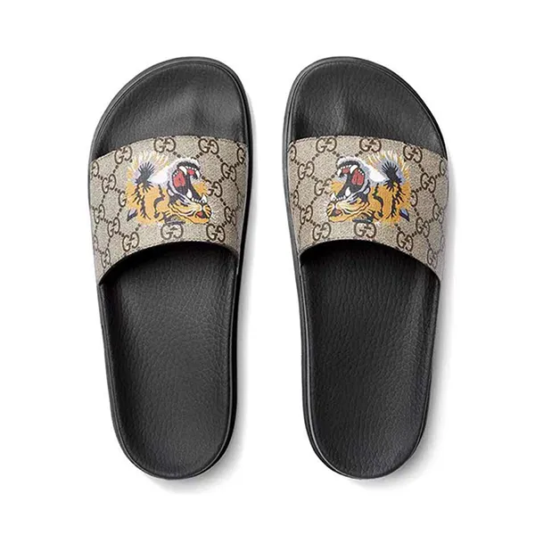 Dép Nam Gucci GG Supreme Tiger Slide Sandal Màu Đen Size 40 - Dép - Vua Hàng Hiệu