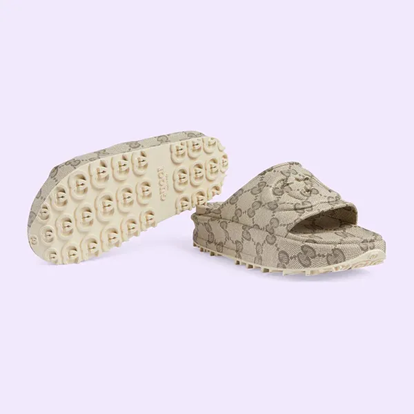 Dép Nam Gucci Interlocking G Slide Monogram 725535-JAAC6-9742 Màu Be Size 42