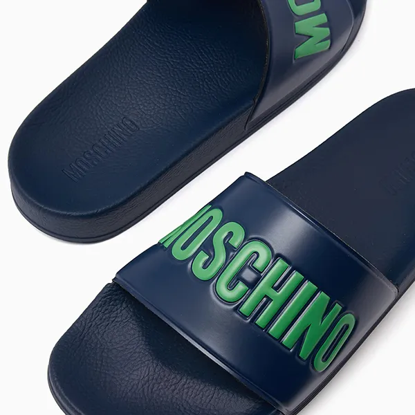 Dép Nam Moschino Logo Slides In Rubber Màu Xanh Blue Size 39
