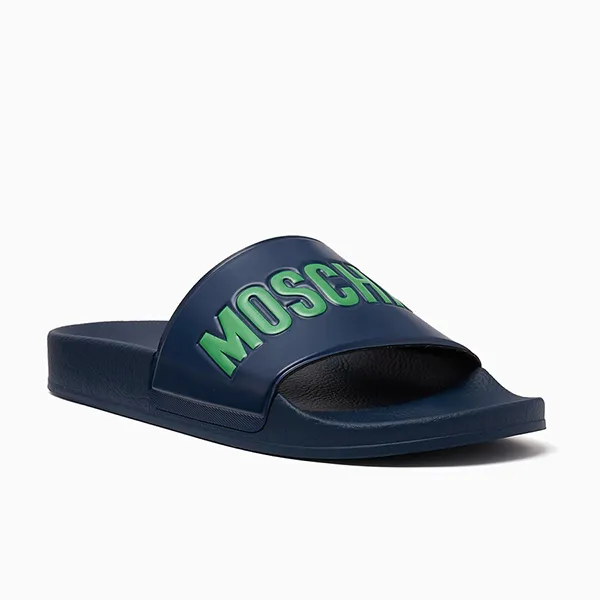 Dép Nam Moschino Logo Slides In Rubber Màu Xanh Blue Size 39