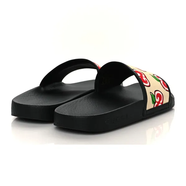 Dép Nữ Gucci Canvas GG Apple Slide Sandals Màu Đen Size 36