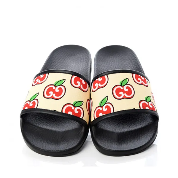 Dép Nữ Gucci Canvas GG Apple Slide Sandals Màu Đen Size 36