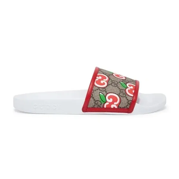 Dép Nữ Gucci GG Apple Print Slide Sandals Màu Trắng Size 37