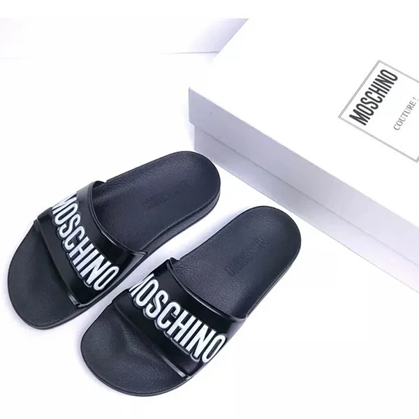 Dép Nữ Moschino Logo Black Slides Màu Đen Size 39