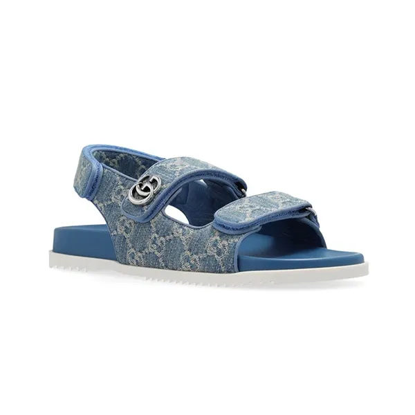 Dép Sandal Nữ Gucci 771575FACUO 4646 Women's Double G Monogram Màu Xanh Blue Size 36