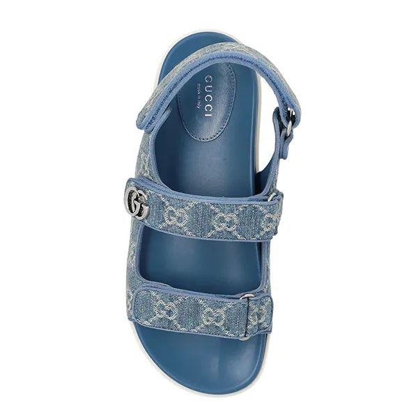 Dép Sandal Nữ Gucci 771575FACUO 4646 Women's Double G Monogram Màu Xanh Blue Size 36