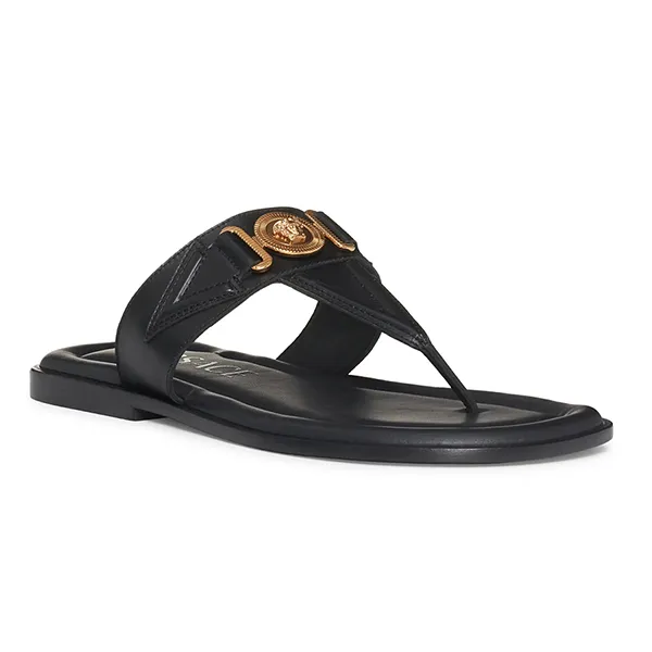 Dép Xỏ Ngón Versace Biggie Medusa Flip Flop In Black Gold 1008314 Màu Đen Size 40