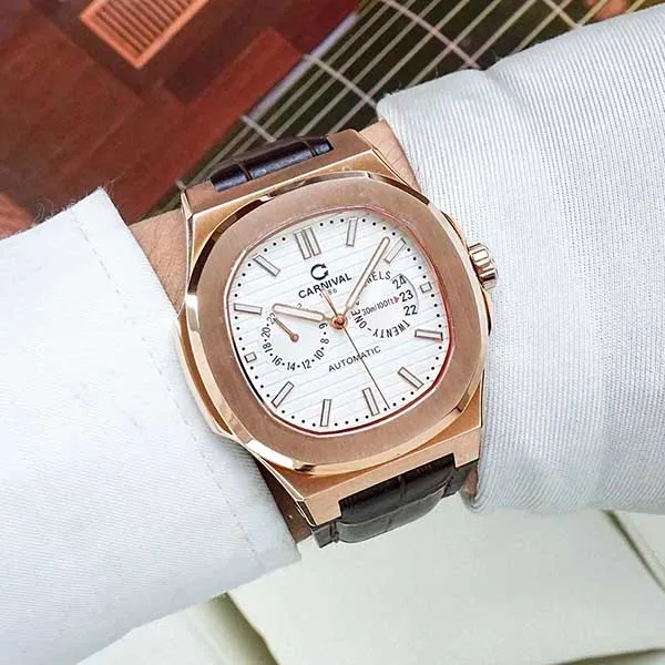 Đồng Hồ Nam Carnival Automatic Watch 8158G-VH-DD-T Màu Nâu/Trắng
