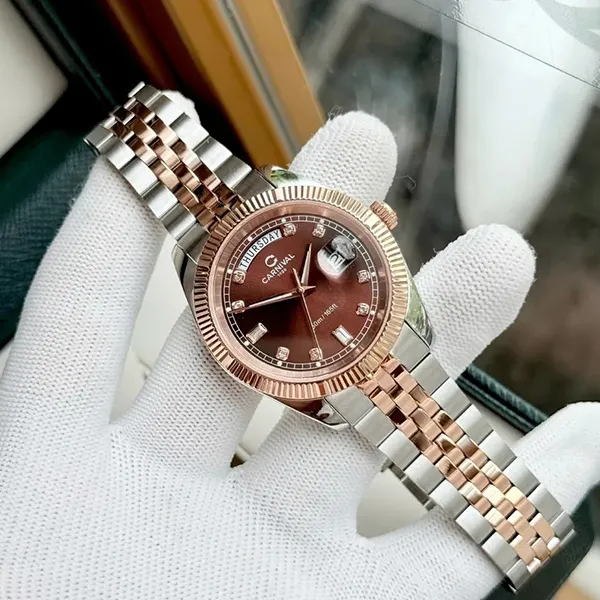 Đồng Hồ Nam Carnival Quartz 8190G-CH-N Màu Bạc Nâu