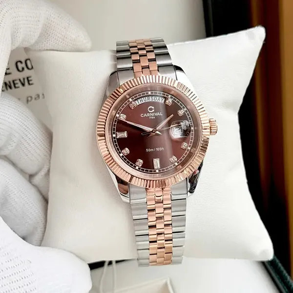 Đồng Hồ Nam Carnival Quartz 8190G-CH-N Màu Bạc Nâu