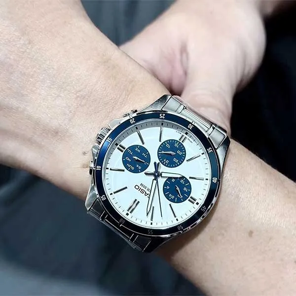 Đồng Hồ Nam Casio MTP 1374D 7A2VDF Màu Bạc Xanh - Đồng hồ - Vua Hàng Hiệu
