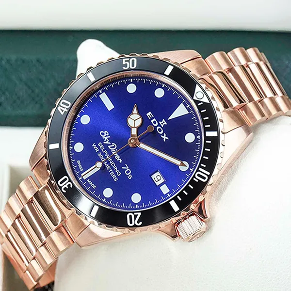 Đồng Hồ Nam Edox Watch Skydiver 80112-37RNM-BUI Màu Xanh/ Vàng Hồng
