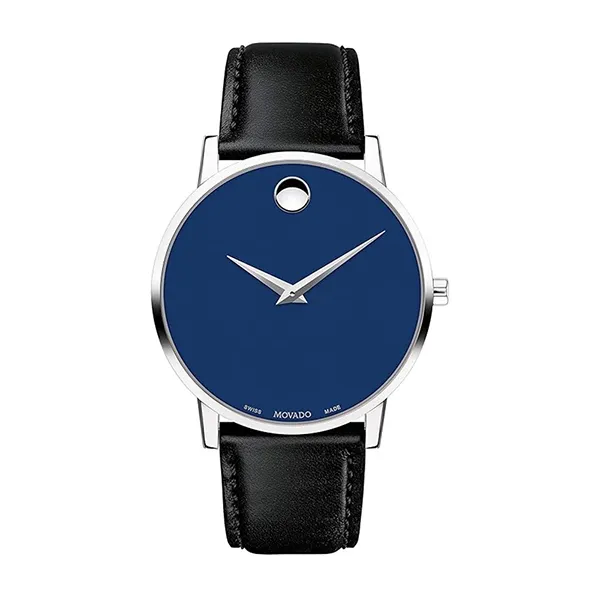 Đồng Hồ Nam Movado Men Blue Analog Leather Watch 607270 Màu Đen Xanh