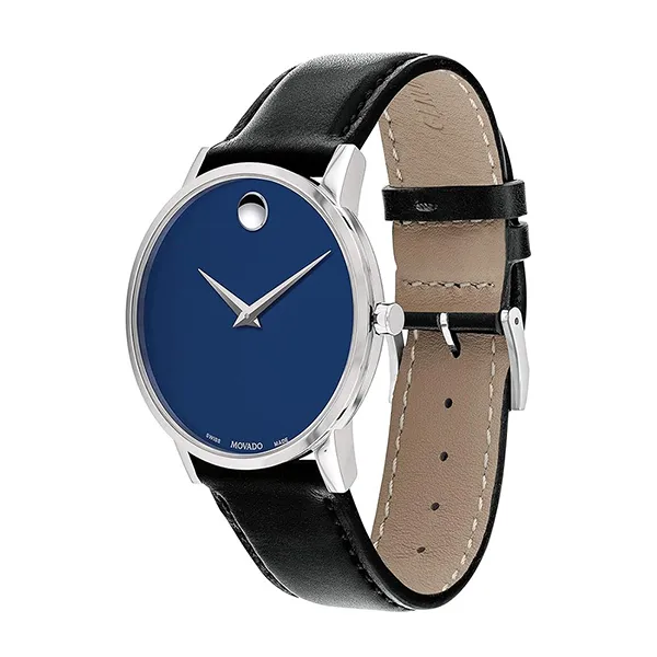 Đồng Hồ Nam Movado Men Blue Analog Leather Watch 607270 Màu Đen Xanh