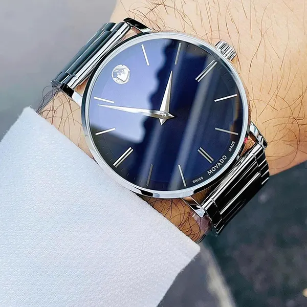 Đồng Hồ Nam Movado Ultra Slim Quartz 0607168 Watch Màu Xanh Bạc