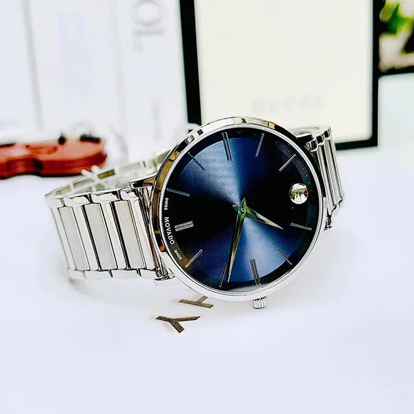 Đồng Hồ Nam Movado Ultra Slim Quartz 0607168 Watch Màu Xanh Bạc