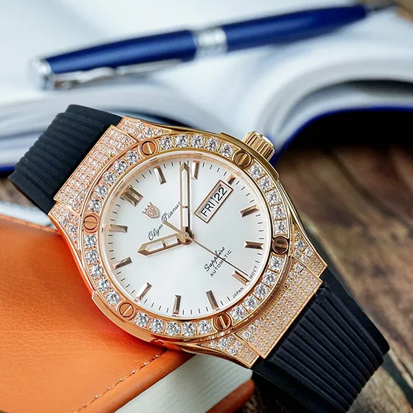 Đồng Hồ Nam Olym Pianus Hublot Diamond OP990-45ADDGR-GL-T Màu Đen - Vàng Hồng - Đồng hồ - Vua Hàng Hiệu
