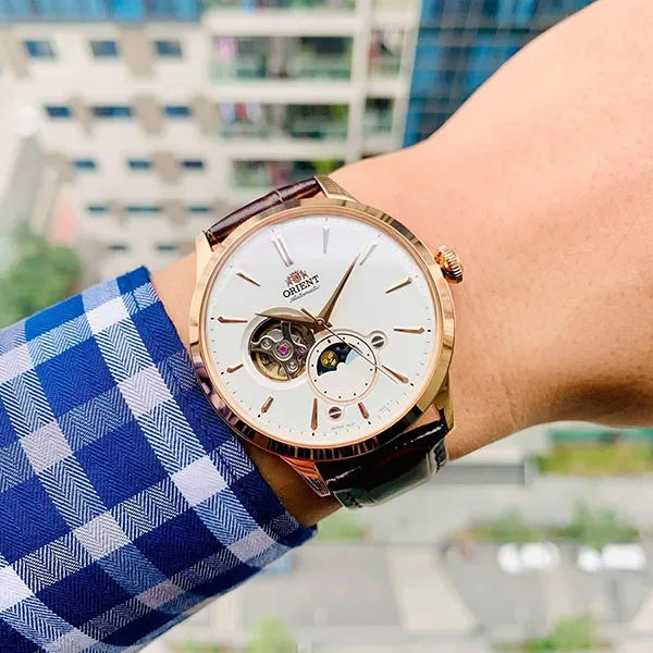 Đồng Hồ Nam Orient Bambino Sun And Moon Watch RA-AS0102S10B (RA-AS0102S00C) (RA-AS0102S30B) Màu Nâu - Vàng Hồng
