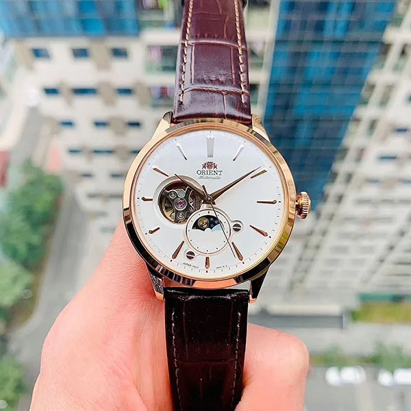 Đồng Hồ Nam Orient Bambino Sun And Moon Watch RA-AS0102S10B (RA-AS0102S00C) (RA-AS0102S30B) Màu Nâu - Vàng Hồng