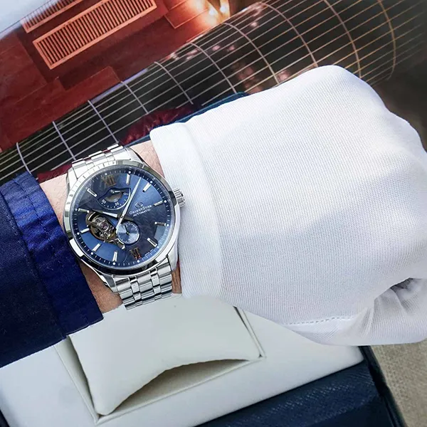 Đồng Hồ Nam Orient Star Mechanical Contemporary Orient Star Contemporary Layered Skeleton RK-AV0B08L (RE-AV0B08L00B) Màu Bạc Xanh