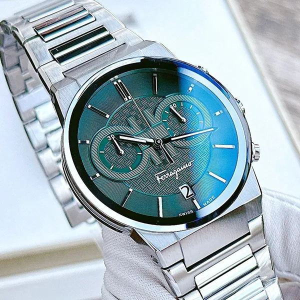 Đồng Hồ Nam Salvatore Ferragamo Quartz SFME00421 Chronograph Date Green Dial Silver Tone Màu Bạc Xanh