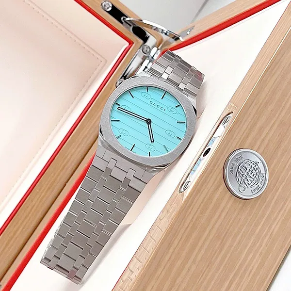 Đồng Hồ Nữ Gucci 25H Quartz Ladies Watch YA163409 Màu Xanh Bạc