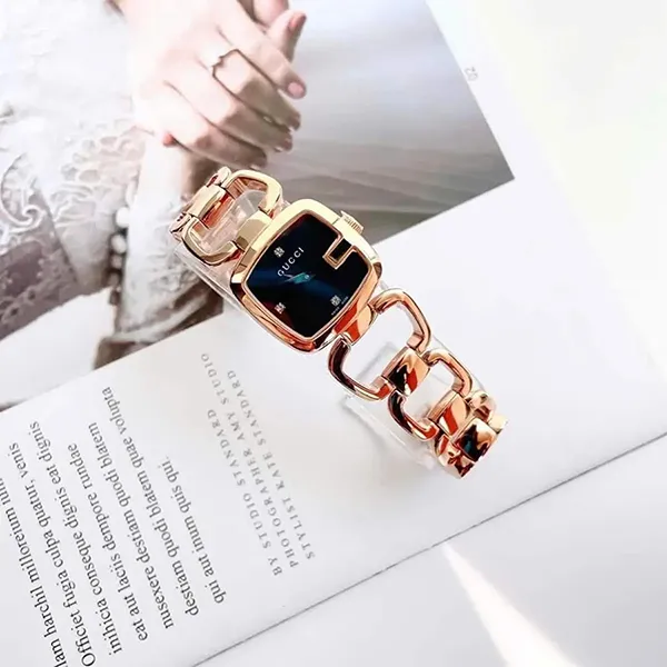 Đồng Hồ Nữ Gucci G Black Diamond Watch YA125512 Màu Đen - Vàng Hồng