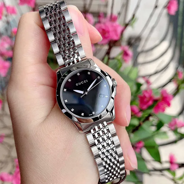 Đồng Hồ Nữ Gucci G Timeless Diamond Black MOP YA126505 Màu Bạc