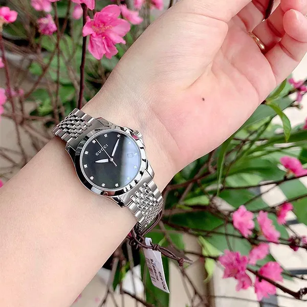 Đồng Hồ Nữ Gucci G Timeless Diamond Black MOP YA126505 Màu Bạc