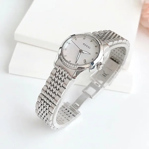 Đồng Hồ Nữ Gucci G-Timeless Diamond Mother Of Pearl Watch 27mm YA126510 Màu Bạc Trắng - Đồng hồ - Vua Hàng Hiệu