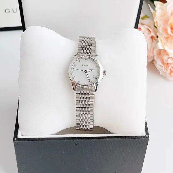 Đồng Hồ Nữ Gucci G-Timeless Diamond Mother Of Pearl Watch 27mm YA126510 Màu Bạc Trắng - Đồng hồ - Vua Hàng Hiệu